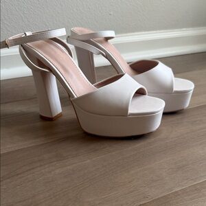 Womens Platform Block Heels with Ankle Strap in white